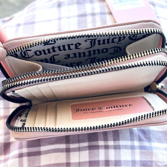 Juicy Couture Pink Med Wallet OS Blush Crystal Ombré Logo Double Zip Bling NEW - Picture 6 of 8
